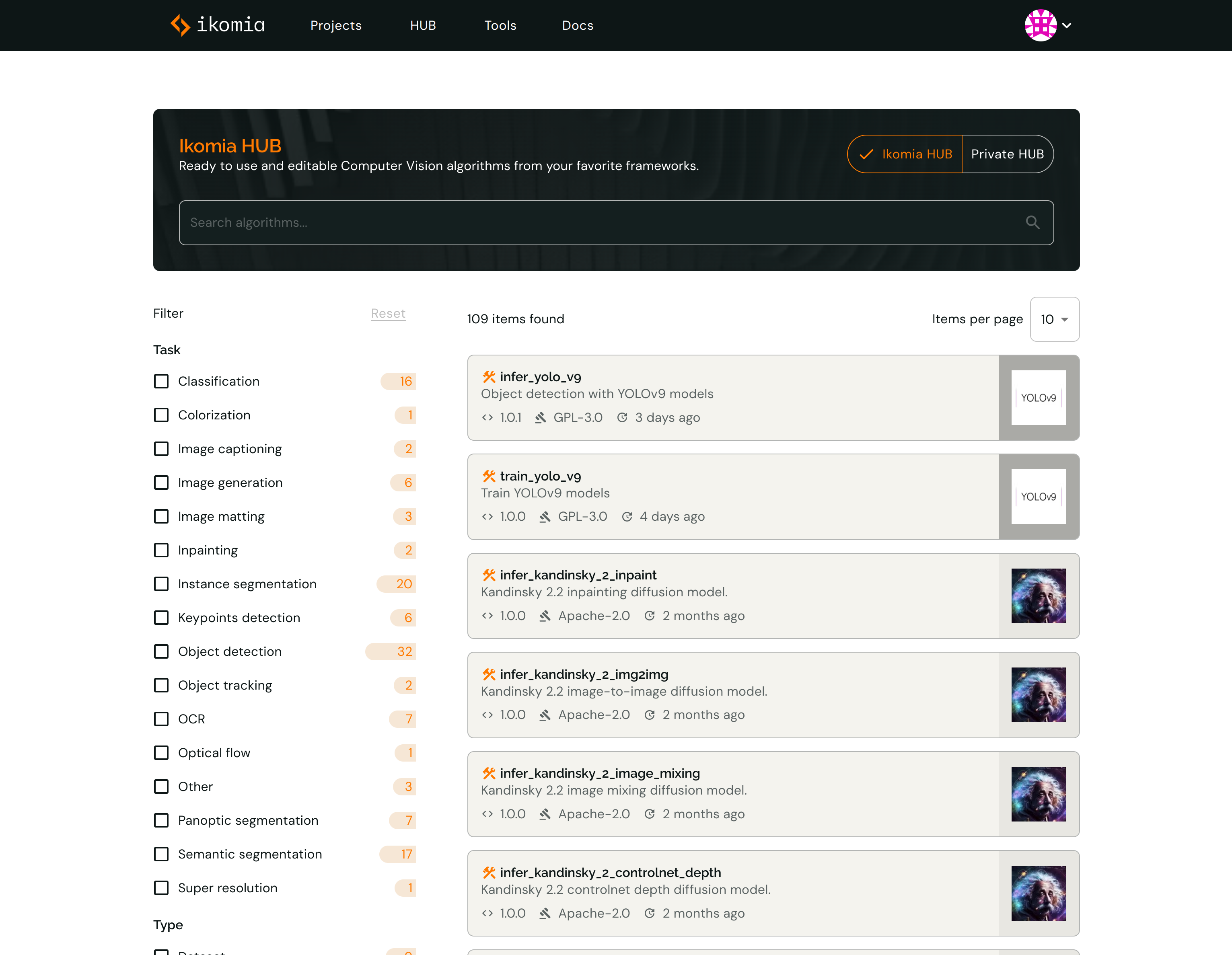 Screenshot of Ikomia HUB