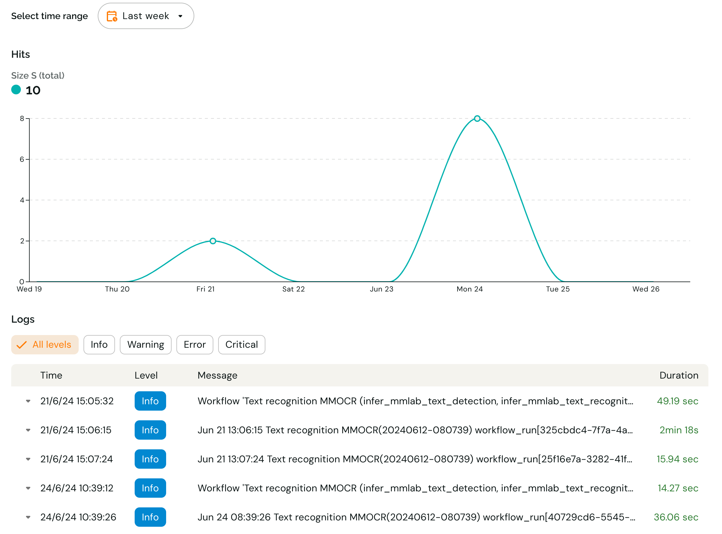 A screenshot of the log section of a deployment