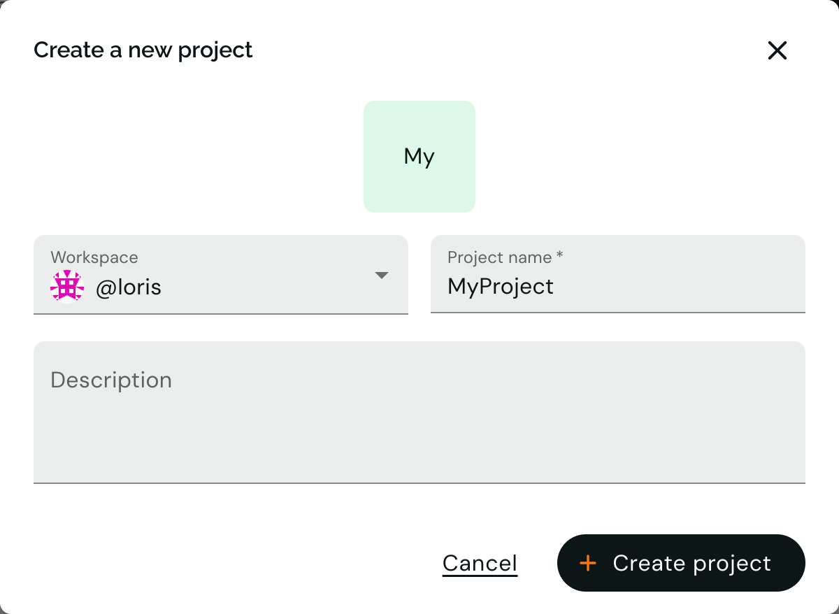 A screenshot of a modal allowing to create a new project