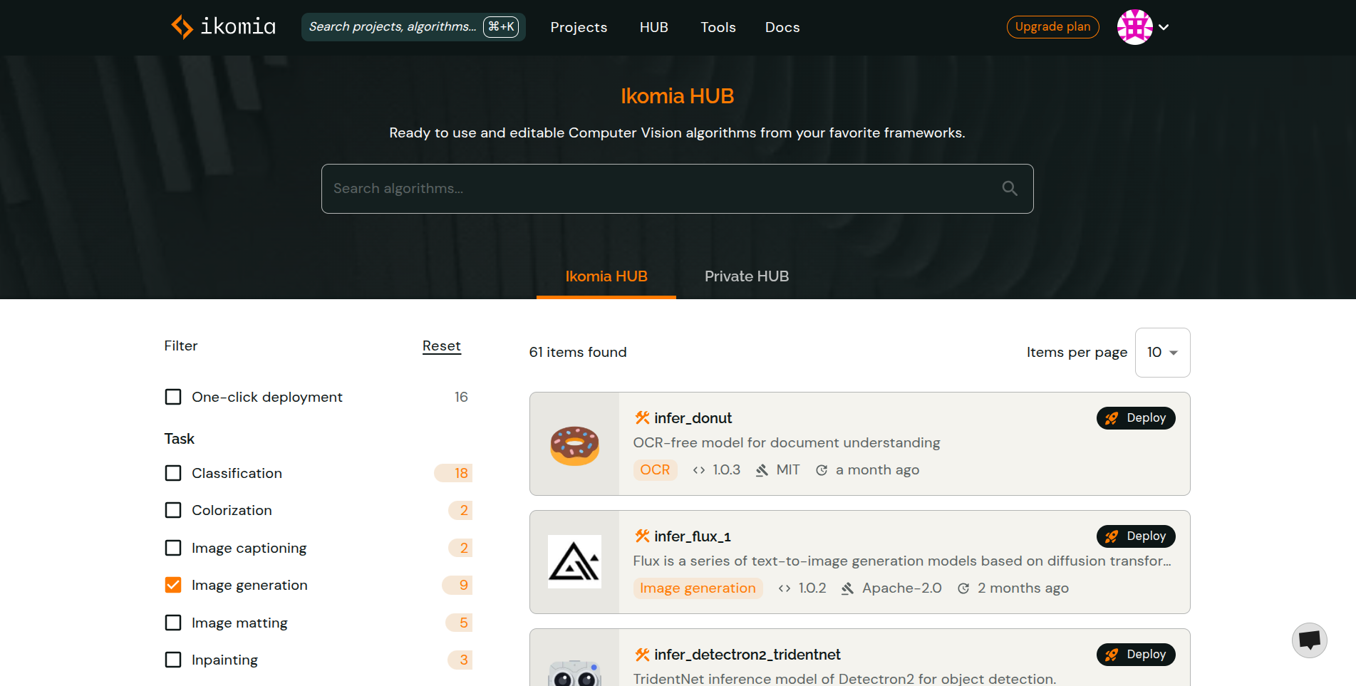 Screenshot of Ikomia HUB